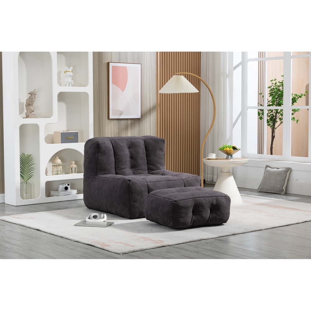 Lazy Sofa Chair  Fluffy Bean Bag Chair with Ottoman for Living Room