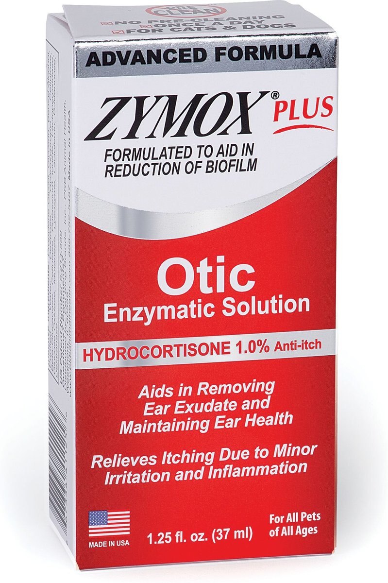 Zymox Plus Advanced Formula 1% Hydrocortisone Otic Dog and Cat Ear Infection Solution， 1.25-oz bottle