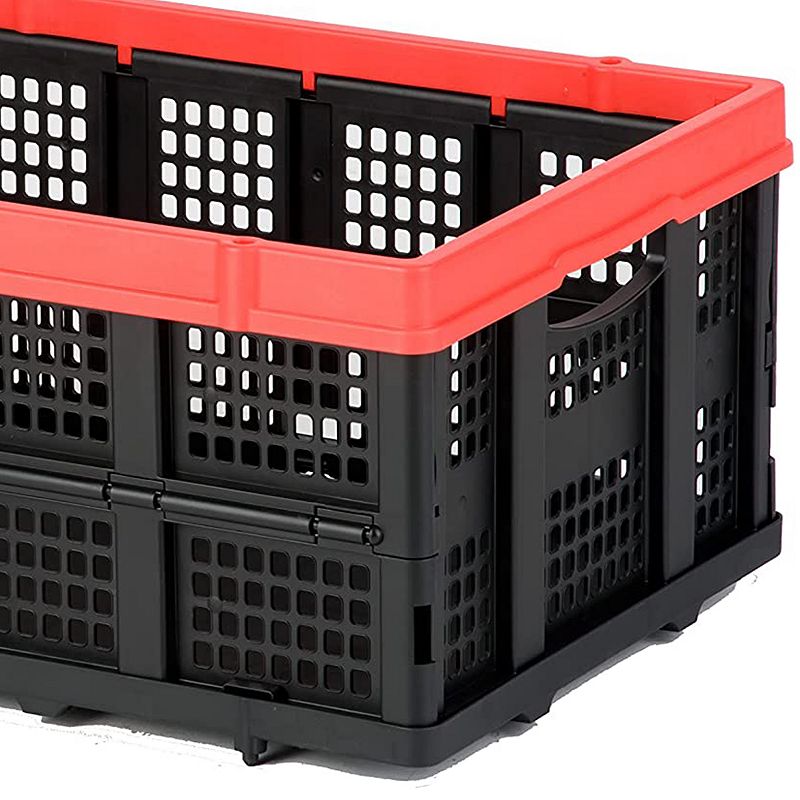 Magna Cart Tote 22 x 16 x 11 Collapsible Plastic Storage Crate， Black and Red