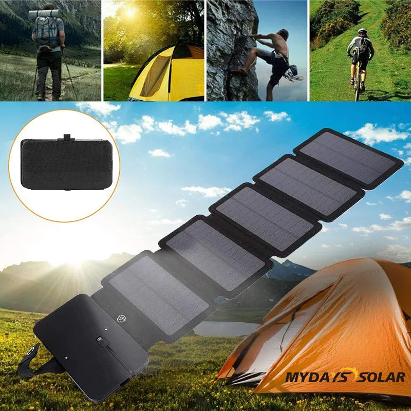 Mydays Tech 6W Portable Mobile Phones Power Bank Foldable Solar Panel Charger for Hiking Camping Traveling