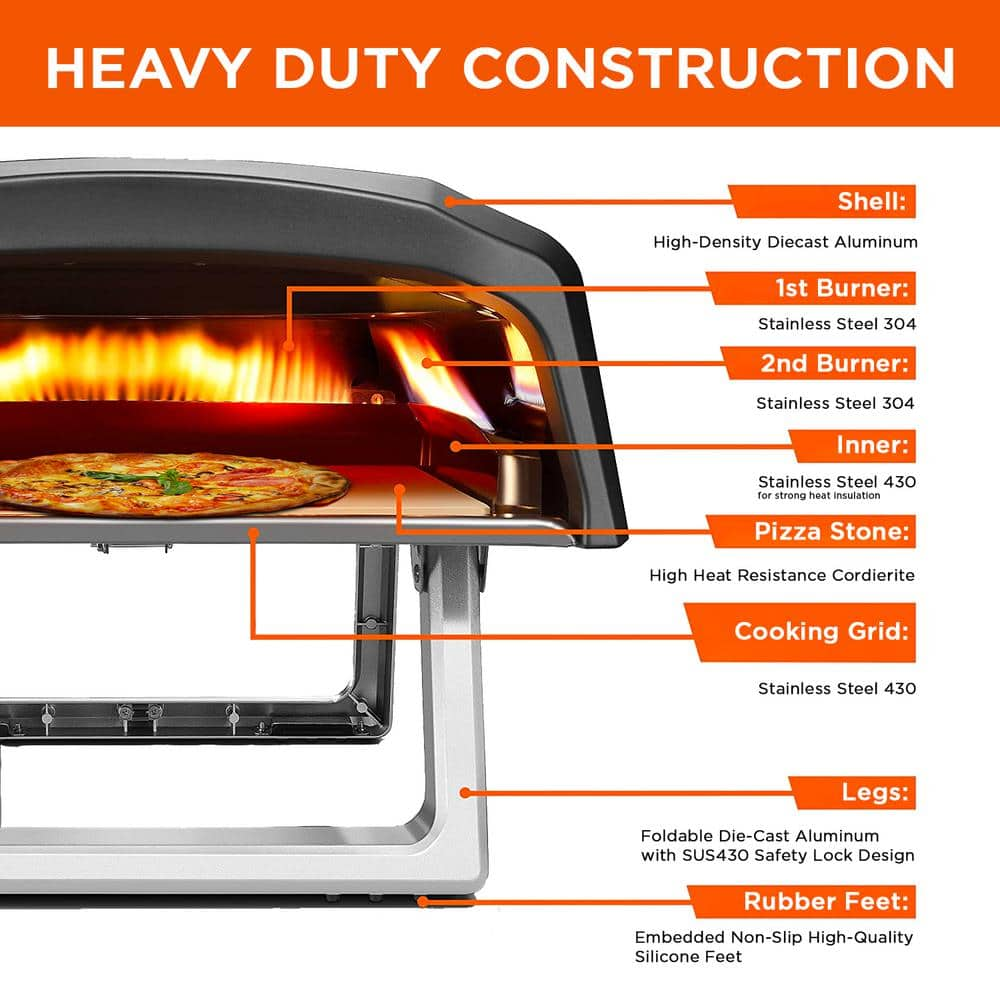 Commercial CHEF Portable Propane Gas Outdoor Pizza Oven with Baffle Door, Peel, Stone, Cutter, and Carry Cover (L-Shaped Burner) CHGSPZOV