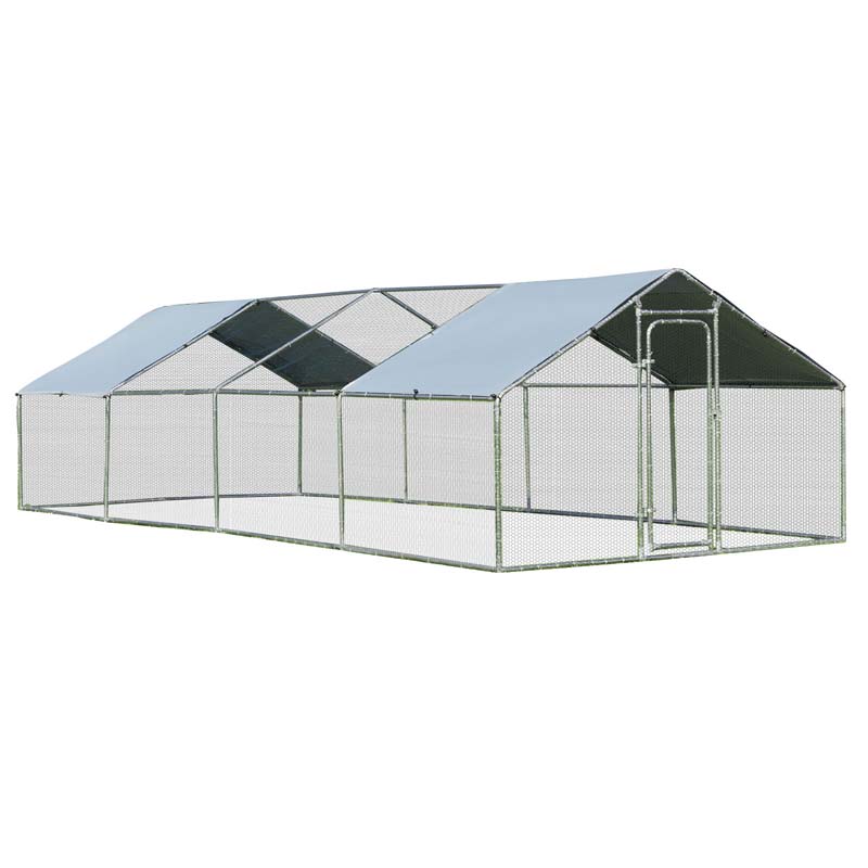 26 FT Large Metal Walk-in Chicken Coop Cage Runs Hen House with Cover & Lockable Door