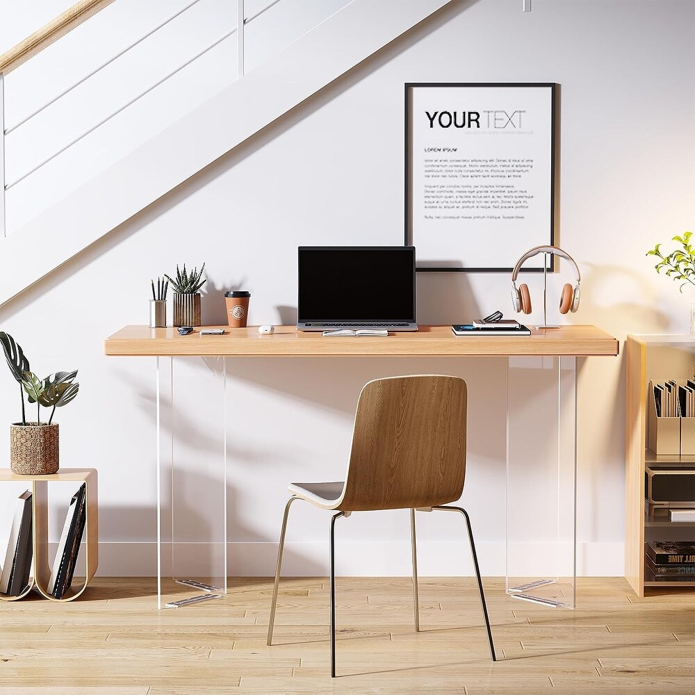 Home Office Desk with Acrylic Legs  Computer Desk Writing Table  Wood