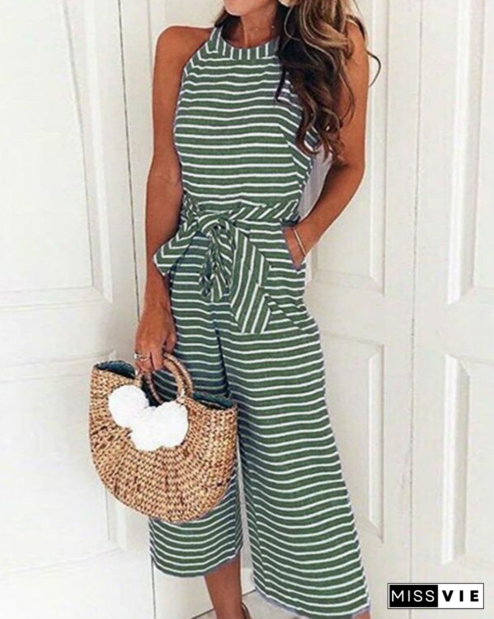 Striped Vacation Casual Jumpsuit