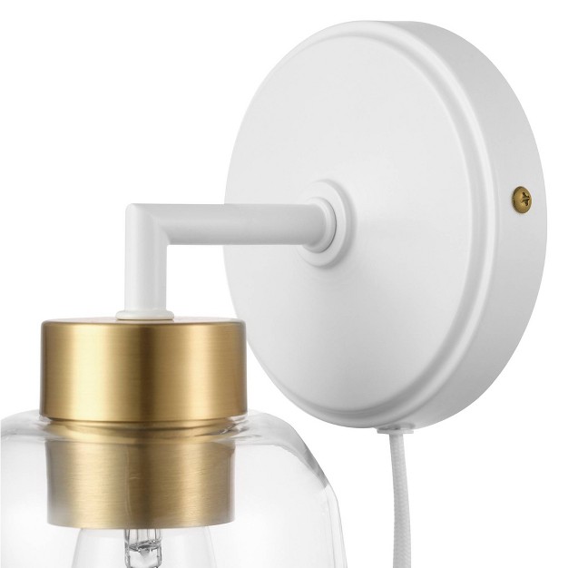 Novogratz X Globe Avery 1 light Matte White Plug in Or Hardwire Wall Sconce With Clear Glass Shade Globe Electric