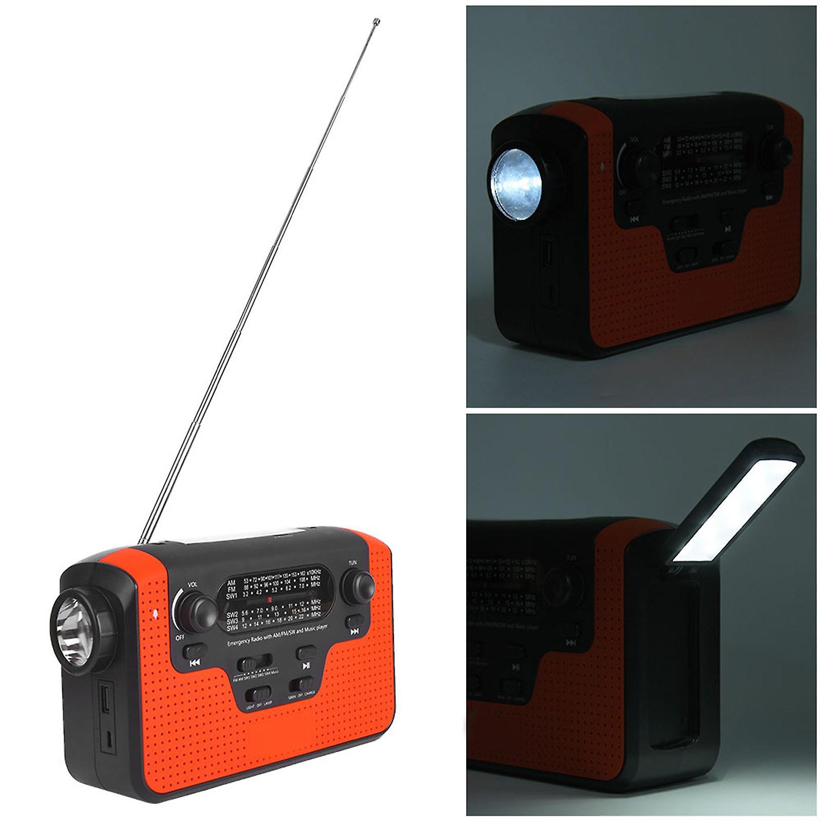 Plastic Red Solar Portable Hand Crank Multiband Am/fm/sw Bluetooth Card Plug-in Radio Multi-function Led Flashlight Lampred