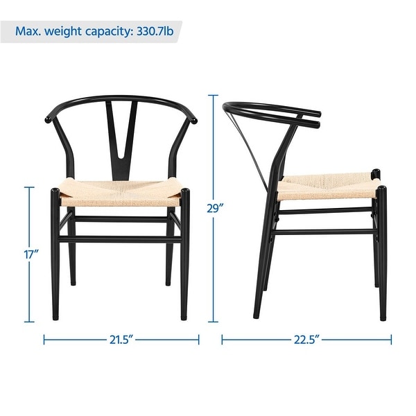 Modern Weave Y-Shaped Dining Chair with Solid Metal Frame