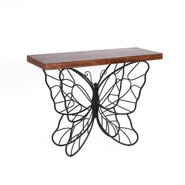 Butterfly Black and Brown Metal and Wood Accent Table - 31.25