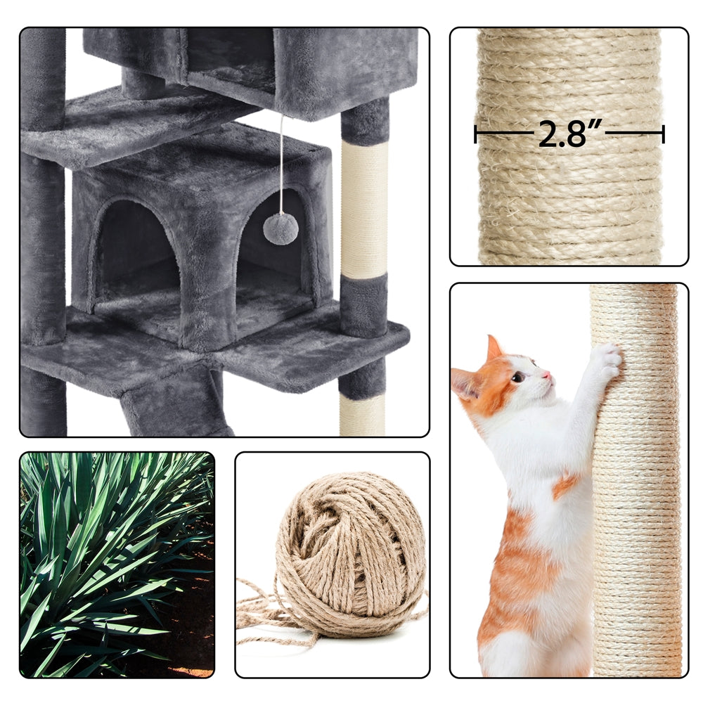 Topeakmart 70'' Multilevel Cat Tree Condo Cat Tower with 3 Scratching Posts， Dark Gray