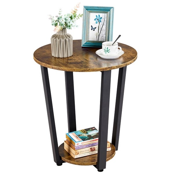 Yaheetech Metal Side Table Round End Table with Storage Rack