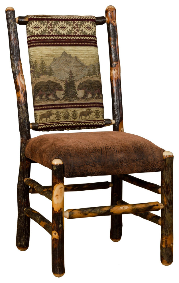 Hickory Log Dining Chair with Faux Brown Leather Seat  Set of 2   Rustic   Dining Chairs   by Furniture Barn USA  Houzz