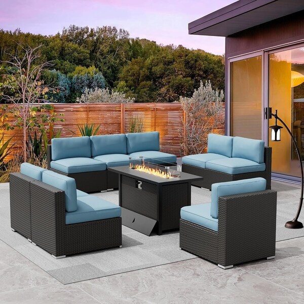 9Piece Outdoor Patio Furniture Sectional Sofa Set with Fire Pit Table