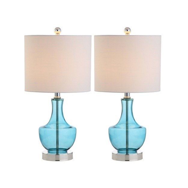 set Of 2 Mini Glass Table Lamps includes Led Light Bulb Blue Dailsygrab