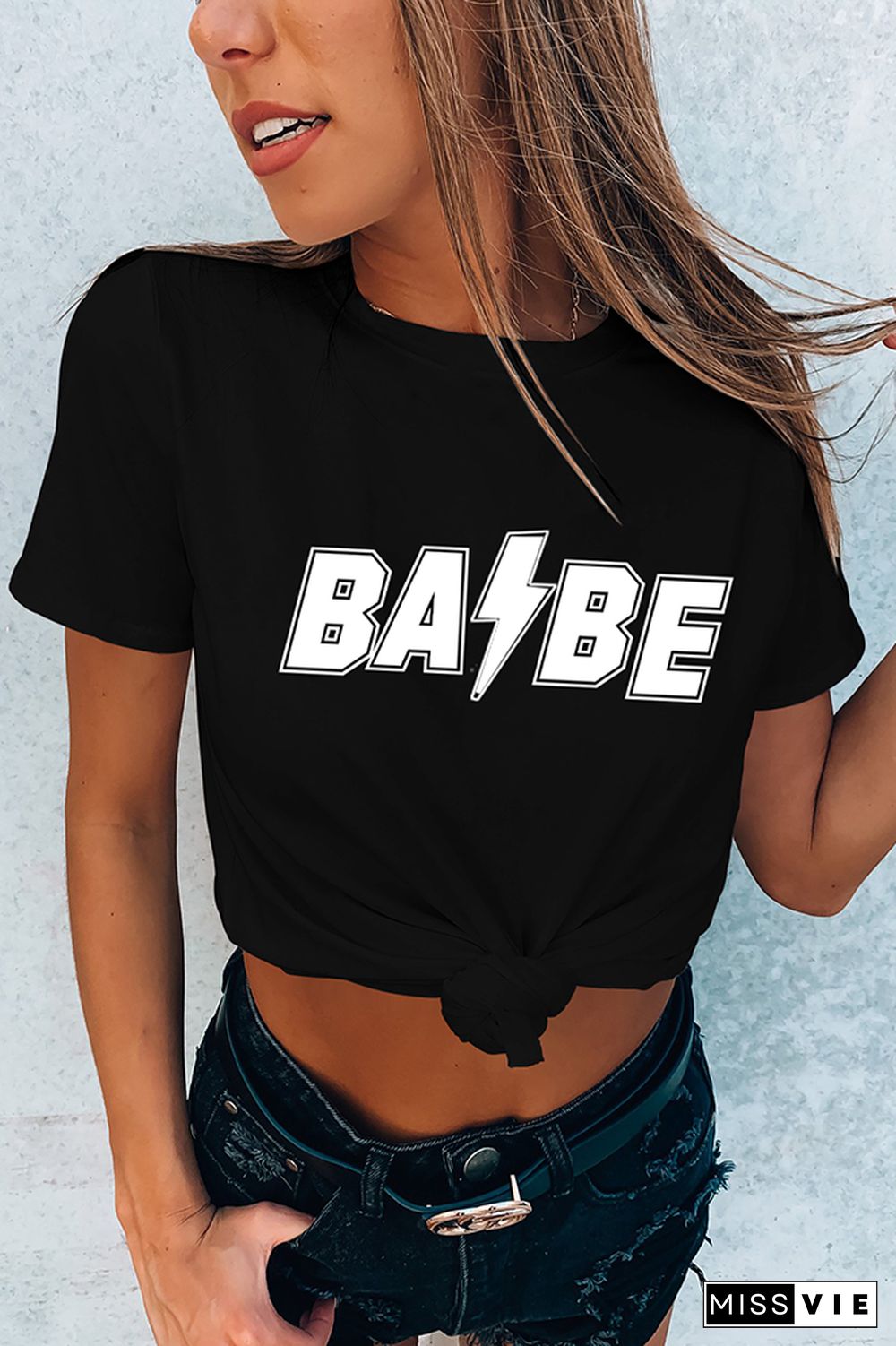 BABE Print Graphic Tees for Women Wholesale Short Sleeve T shirts Top