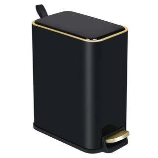 Dracelo Small Bathroom Step Trash Can with Lid Soft Close in Black B09Y3YWQSF