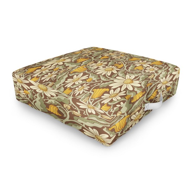 Sewzinski Retro Flowers On Brown Outdoor Floor Cushion Deny Designs