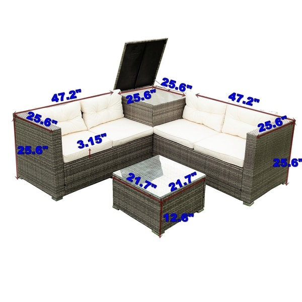 4 Piece Patio Sectional Wicker Rattan Outdoor Furniture Sofa Set