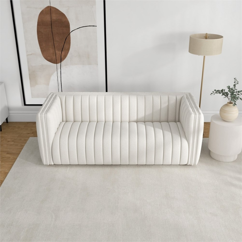 Rasem Modern Luxry Tight Tufted Back Cream French Boucle Fabric Couch   Transitional   Sofas   by Homesquare  Houzz