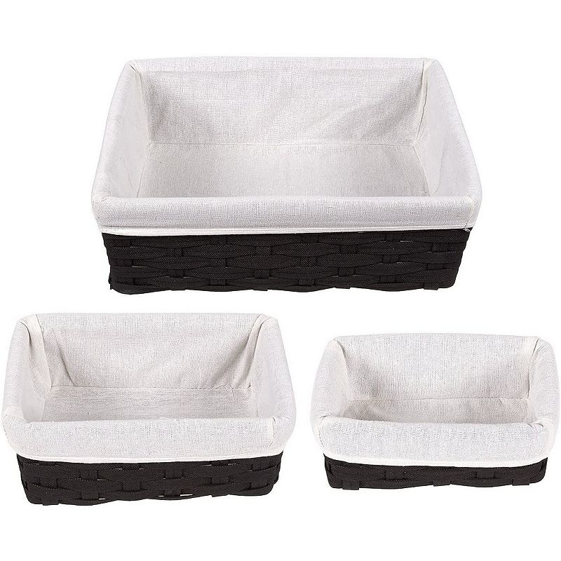 Wicker Nesting Baskets with Liners， Black Storage Organizers for Shelves (5 Piece Set)