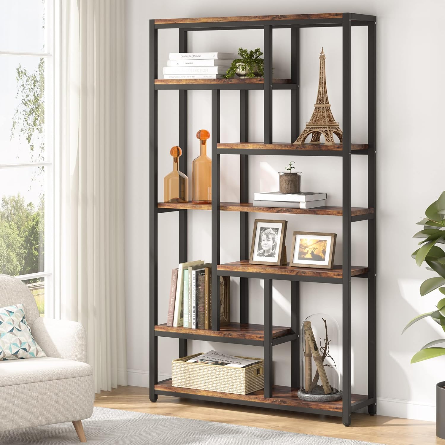 79 Tall Bookshelf, 7-Tier Bookcase Open Display Shelves