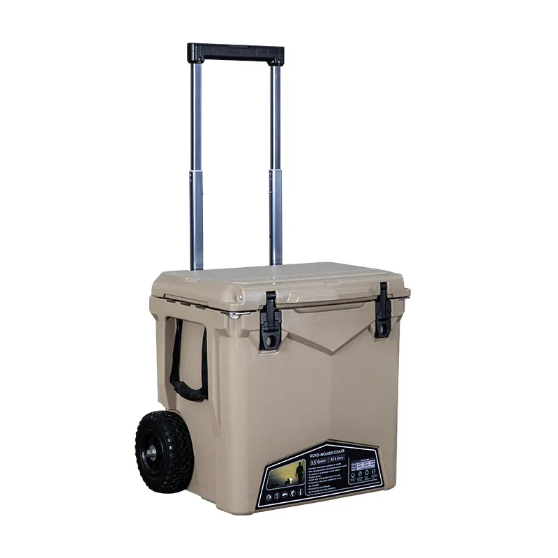 Rouser Outdoor 35QT Trolley Suitcase Camping Fishing Hiking Picnic Corona Cooler Box Car Rotomolded Cooler with Wheels