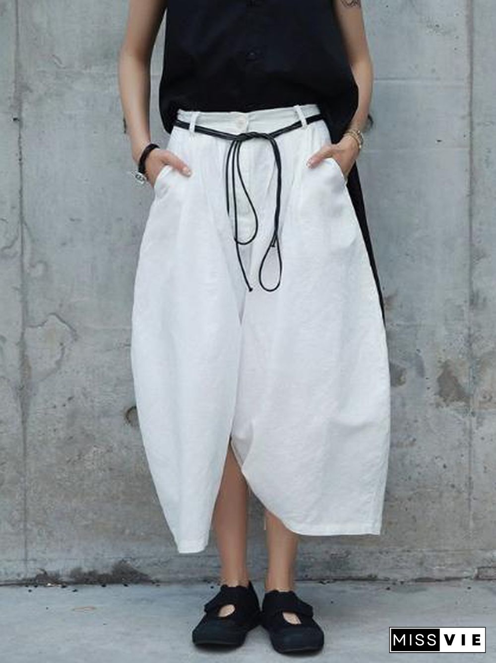 Loose White Linen Split-side Harem Pants