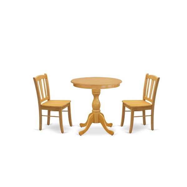 3-Pc Dining Room Table Set - 2 Wood Kitchen Chairs and 1 Wood Dining Table with Slatted Back-(Finish Options)