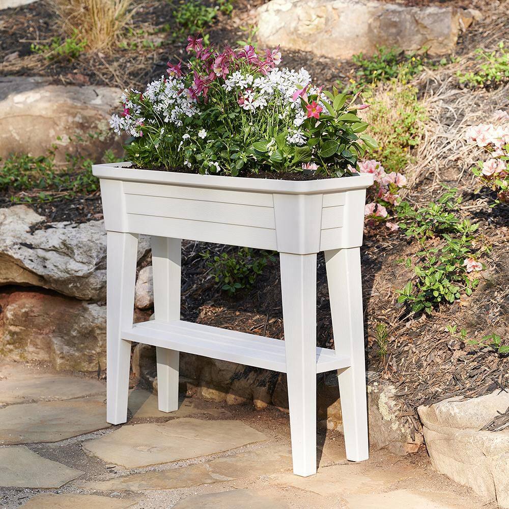 Southern Patio 36 in. x 11.8 in. x 31.5 in. White Plastic 40 Qt. Capacity Large Raised Garden Planter HDR-091349A