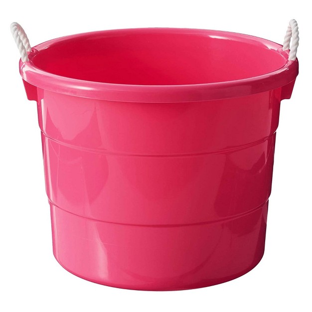 Homz Plastic 18 Gallon Utility Storage Bucket Tub Organizing Container With Rope Handles For Indoor Or Outdoor Use Pink 3 Pack