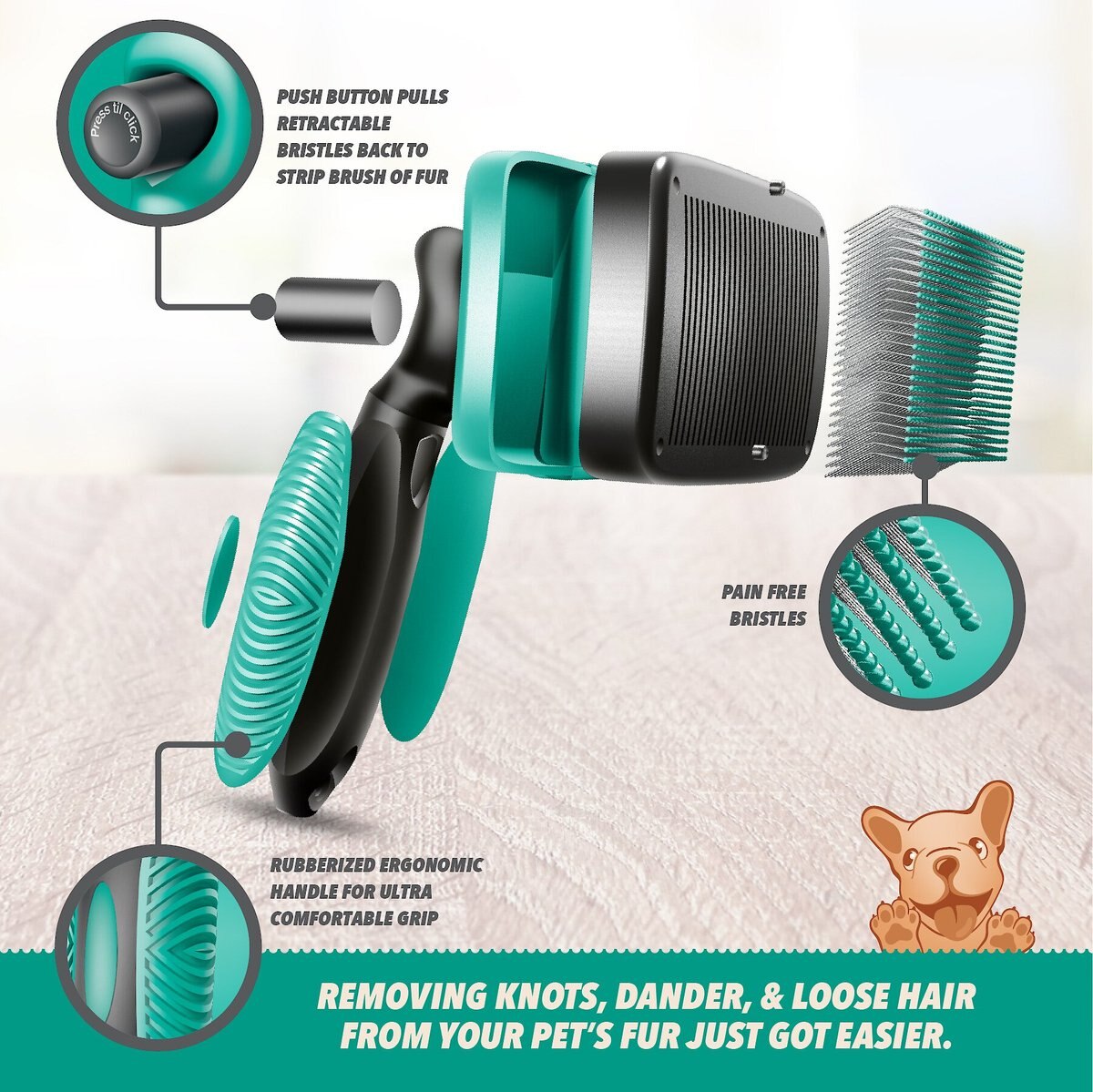 Ruff 'N Ruffus Self-Cleaning Pet Slicker Brush and Nail Clippers， Aqua