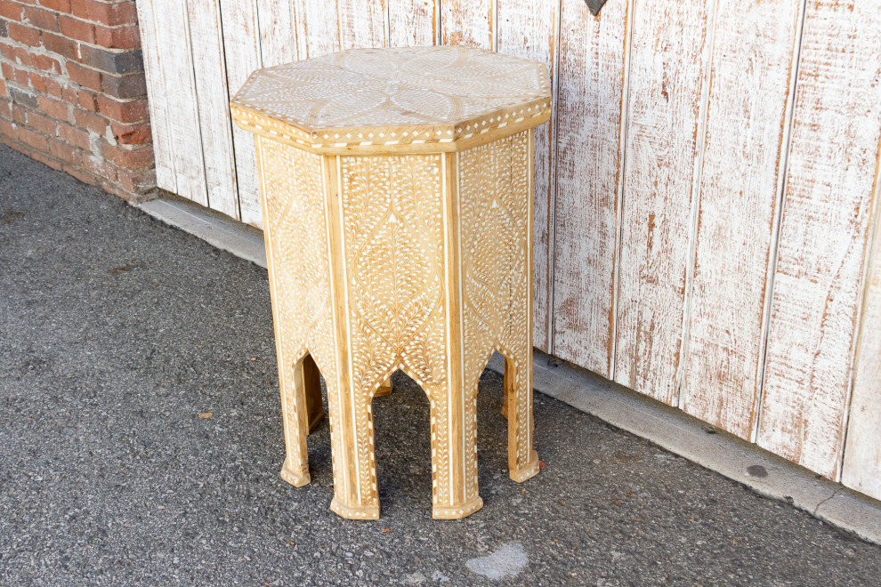 Enchanting Bleached Tall Inlaid end Table   Mediterranean   Side Tables And End Tables   by De cor  Houzz