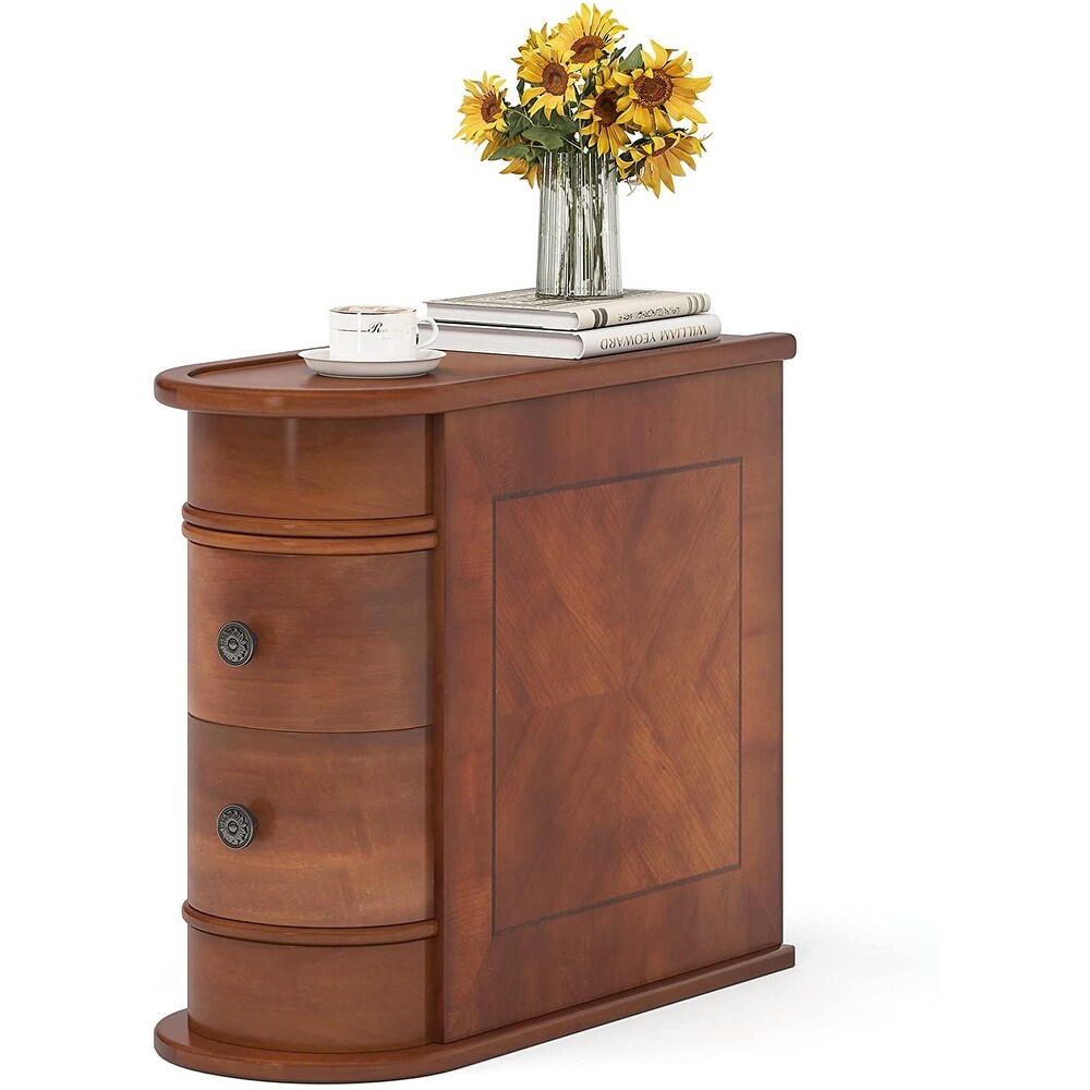 Wood Nightstand with 2 Drawers  Narrow Bedside Table No Assembly