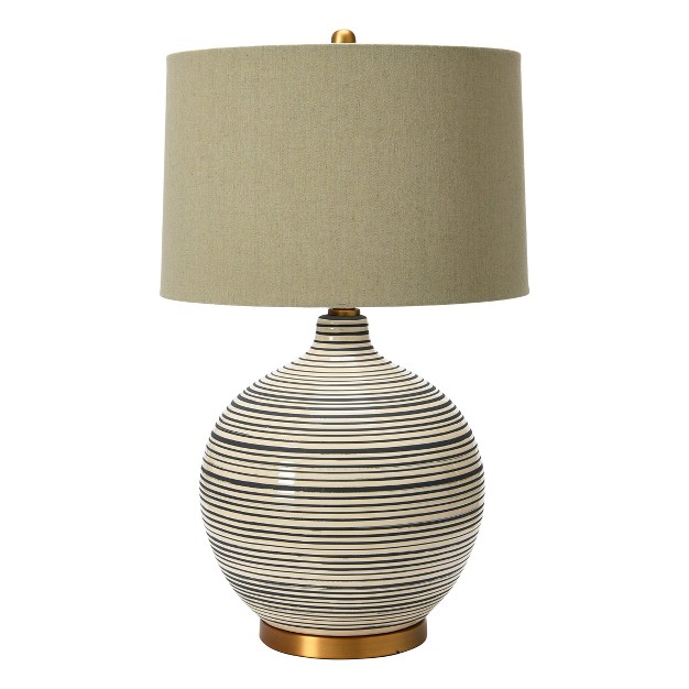 Textured Striped Ceramic Table Lamp With Linen Shade includes Led Light Bulb Black white gray Storied Home