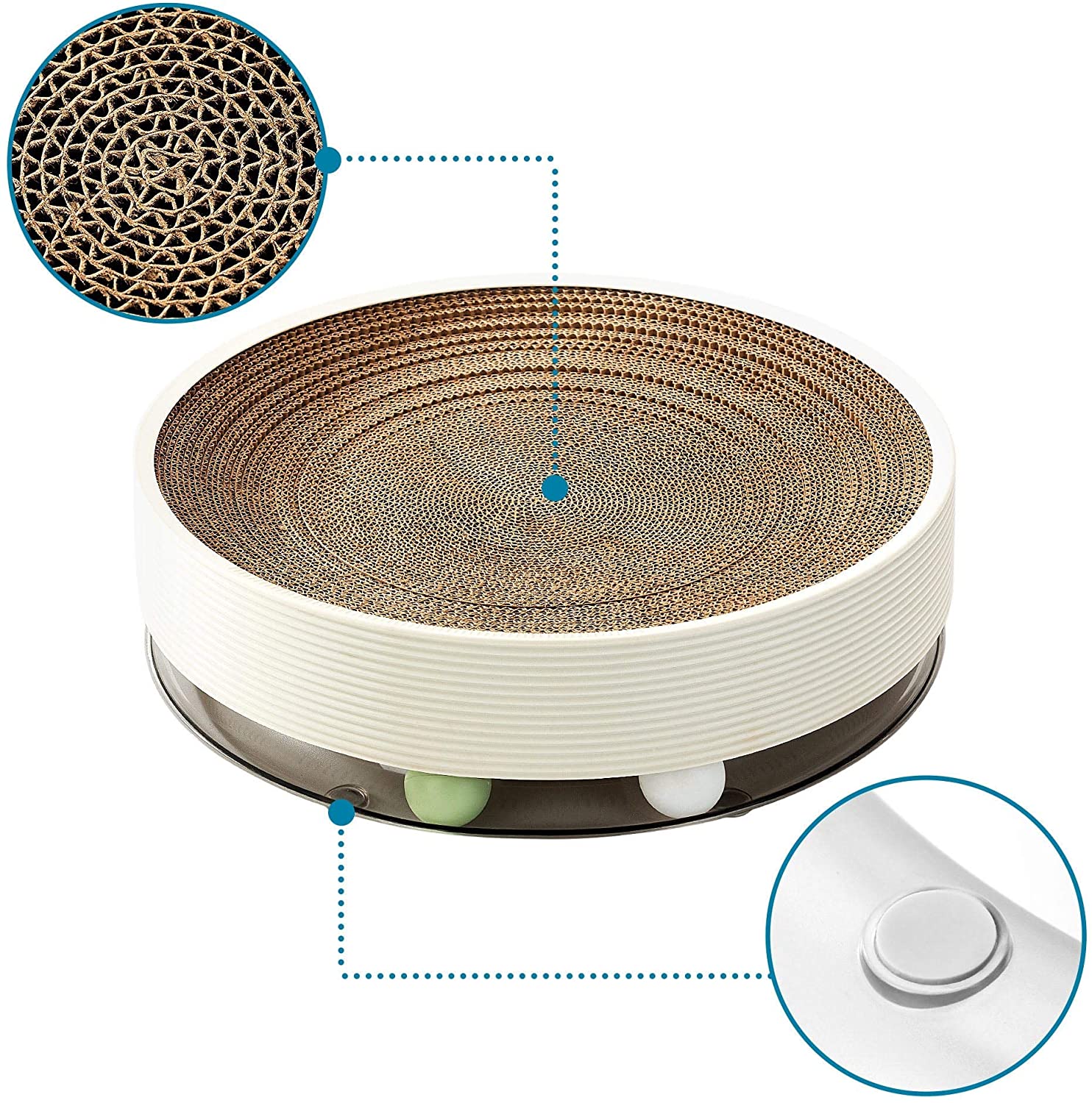 Sontory Pets 3-in-1 Scratch and Roll Scratcher Round Cat Scratcher Cardboard Toy and Bed