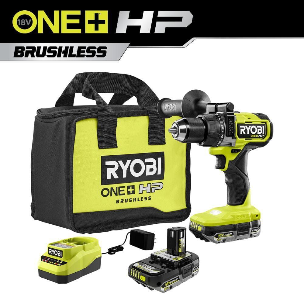 RYOBI ONE+ HP 18V Brushless Cordless 1/2 in. Hammer Drill Kit with (2) 2.0 Ah Batteries, Charger, and Bag PBLHM101K2