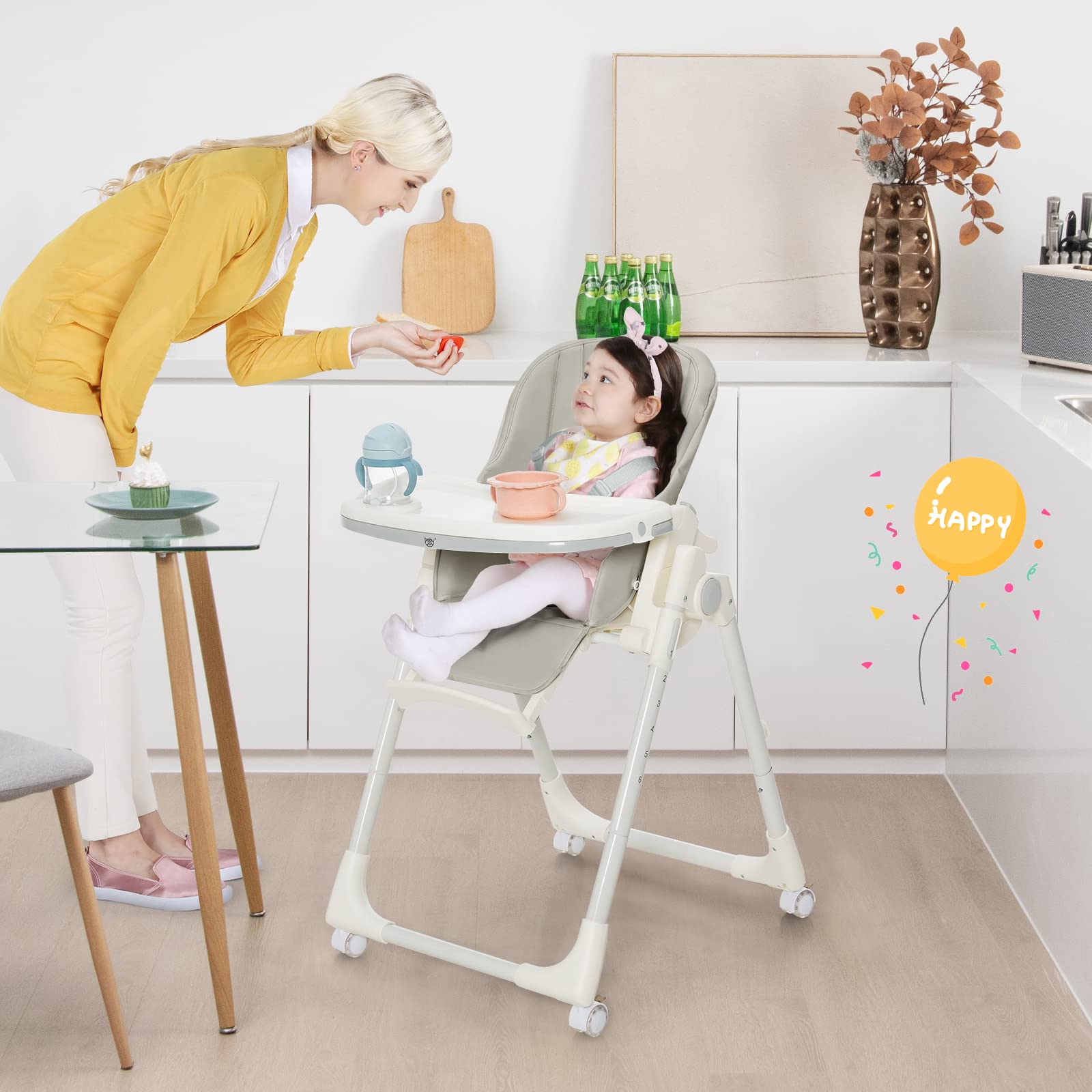 Costzon High Chair for Babies & Toddlers, Foldable Highchair