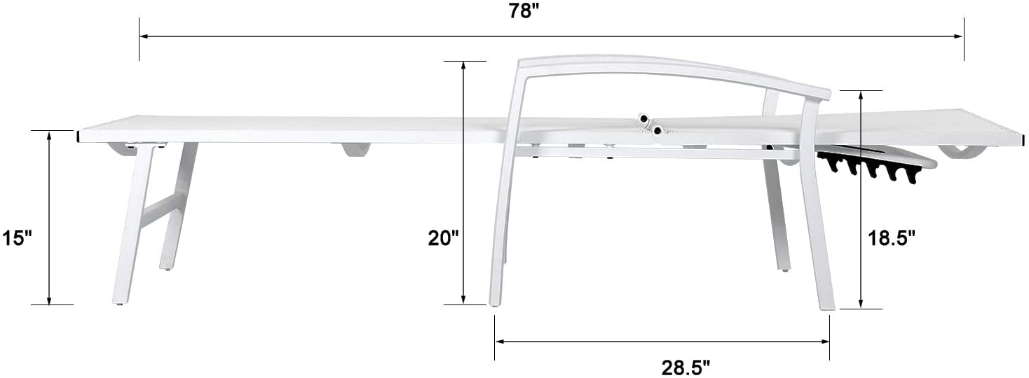 Nuu Garden Aluminum Patio Chaise Lounge All-Flat 5 Positions Chaise Lounge Chairs with Armrests All Weather for Outdoor, Patio, Garden, Poolside, Beach, White