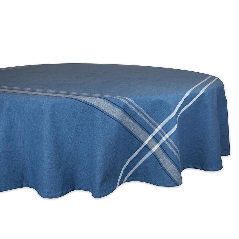 Chambray Blue and White French Stripe Patterned Round Tablecloth 70