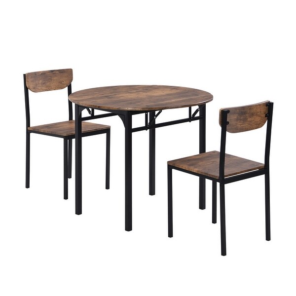 3 Piece Drop Leaf Dining Table Set， Modern Counter Height Round Dining Set with 2 Chairs， Wood Small Kitchen Table Set