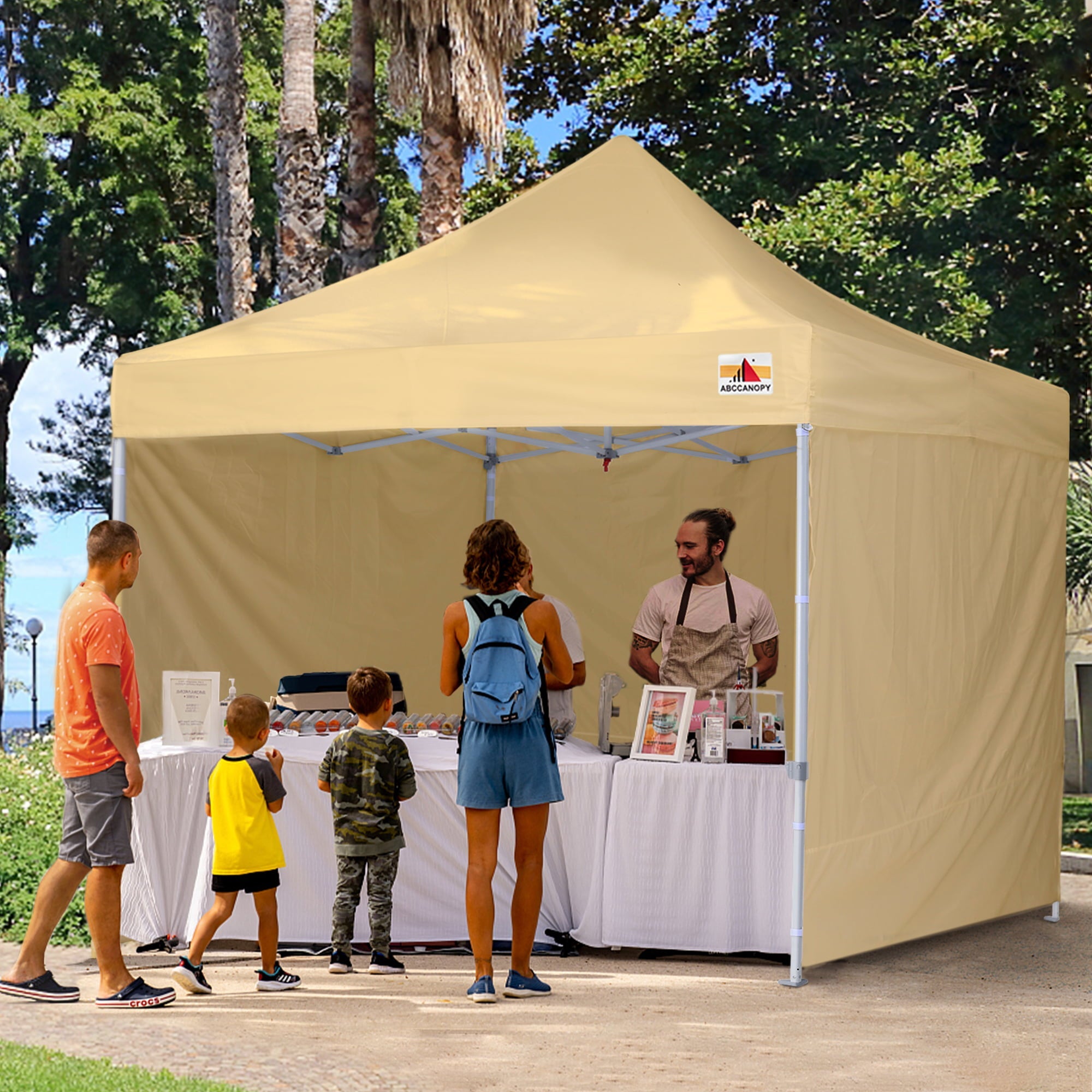 ABCCANOPY 10 ft x 10 ft Metal Pop-Up Commercial Canopy Tent with walls, Beige