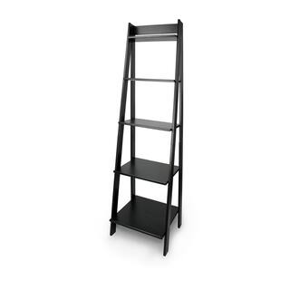 Adeptus 62.2 in. Black Wood 5-shelf Ladder Bookcase with Open Back 95078