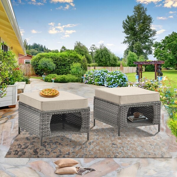 Wicker Patio Furniture Conversation Set with High Back Swivel Chairs and Storage Ottomans，Cushions Included🎃