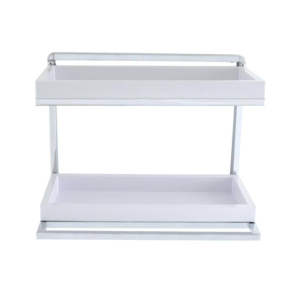 DANYA B Mindy 16 in. Chrome and White ABS Towel Rack and Double Decorative Wall Shelf HA80582