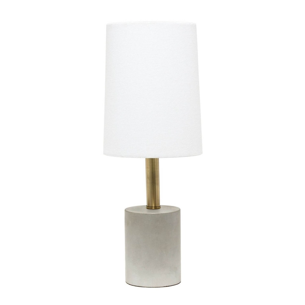 Elegant Designs Cement Table Lamp with Antique Brass Detail  White   7.75x8.25x14.5