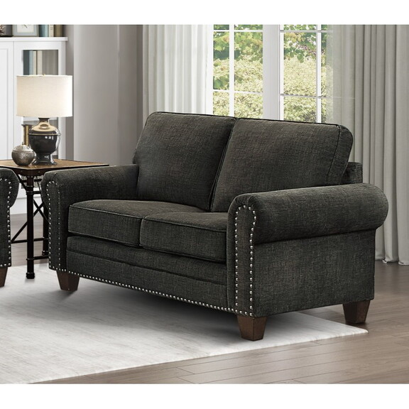 Traditional Style Dark Gray Loveseat 1pc Microfibe...