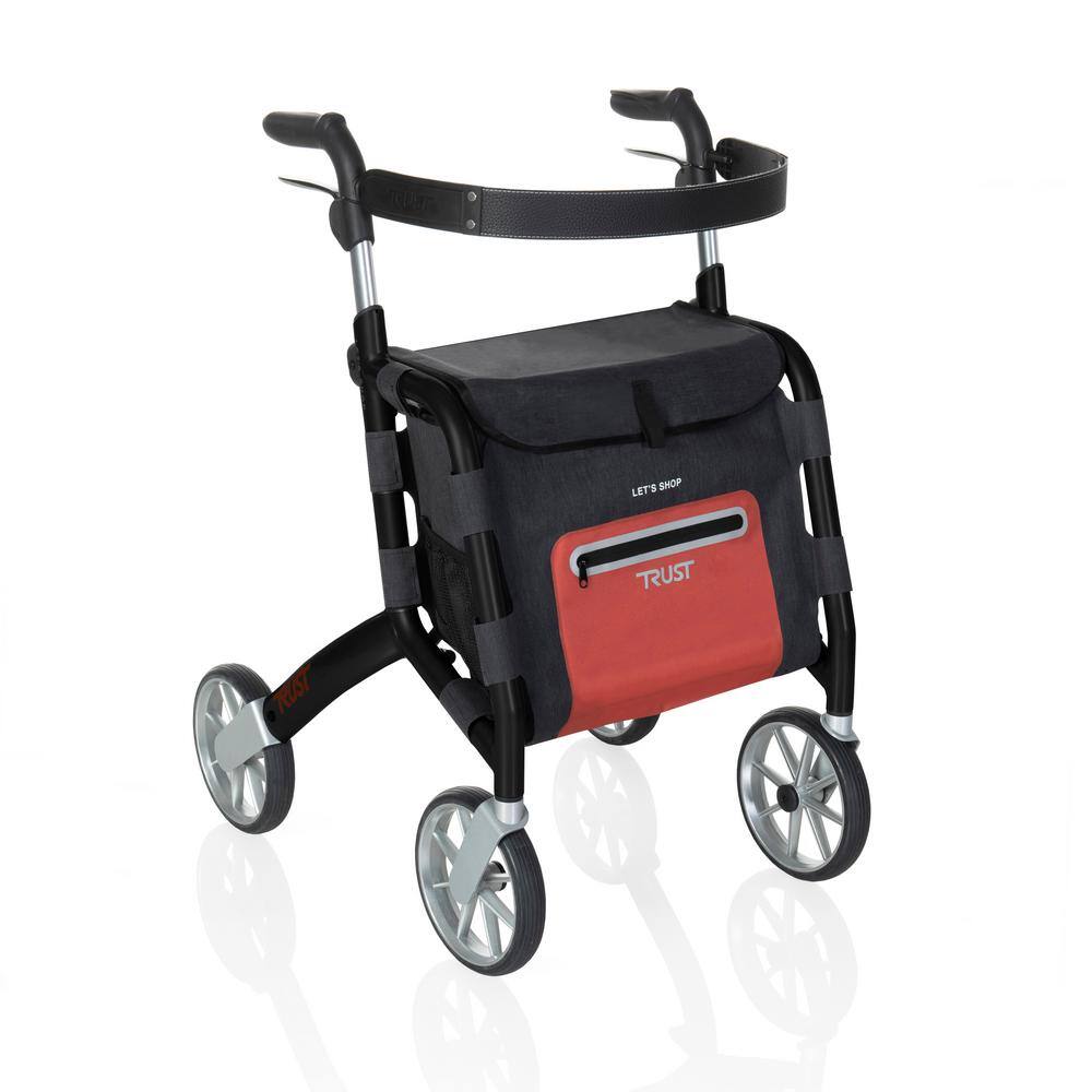 Stander Trust Care Let's Shop 4-Wheel Folding Rollator with Storage Bag and Seat in Black 4900-BL