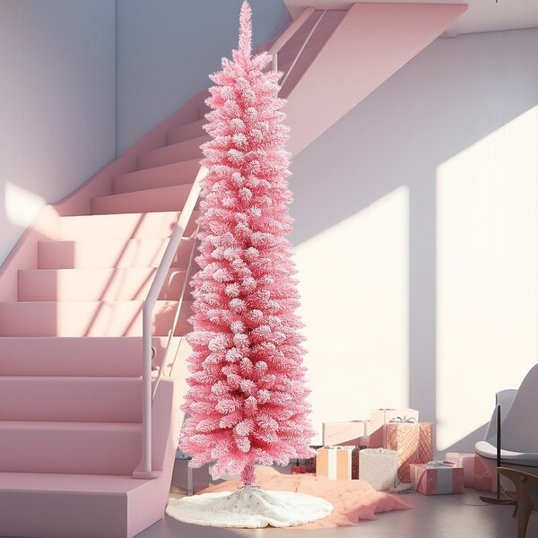 6Ft Pencil Slim Artificial Pink Christmas Tree