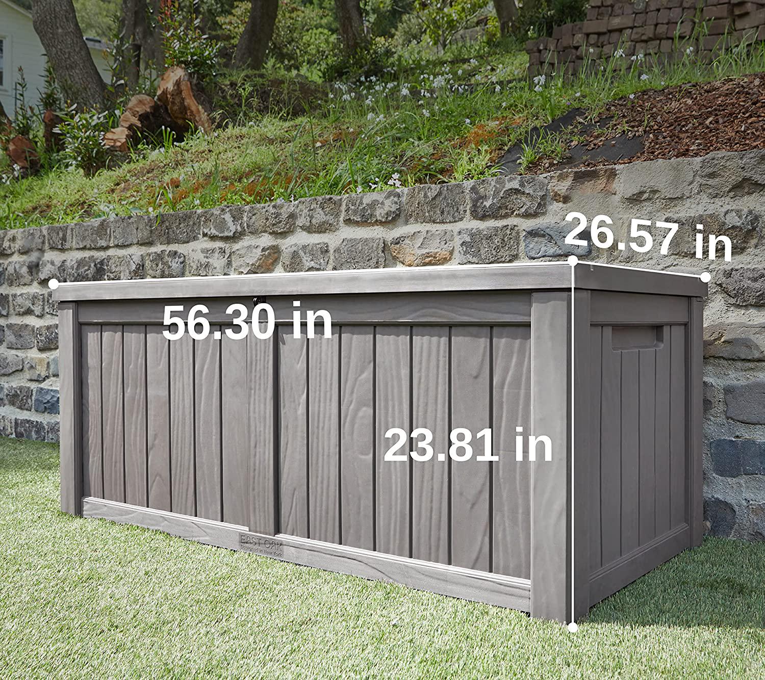 EAST OAK 120 Gallon Large Deck Box with Durable Stainless Steel Construction for Patio Furniture, Outdoor Cushions, Garden Tools and Sports Equipment, Weather Resistant Resin, Padlock Lock Included