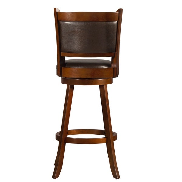 Dennery Wood Bar Height Swivel Stool， Cherry with Brown Vinyl