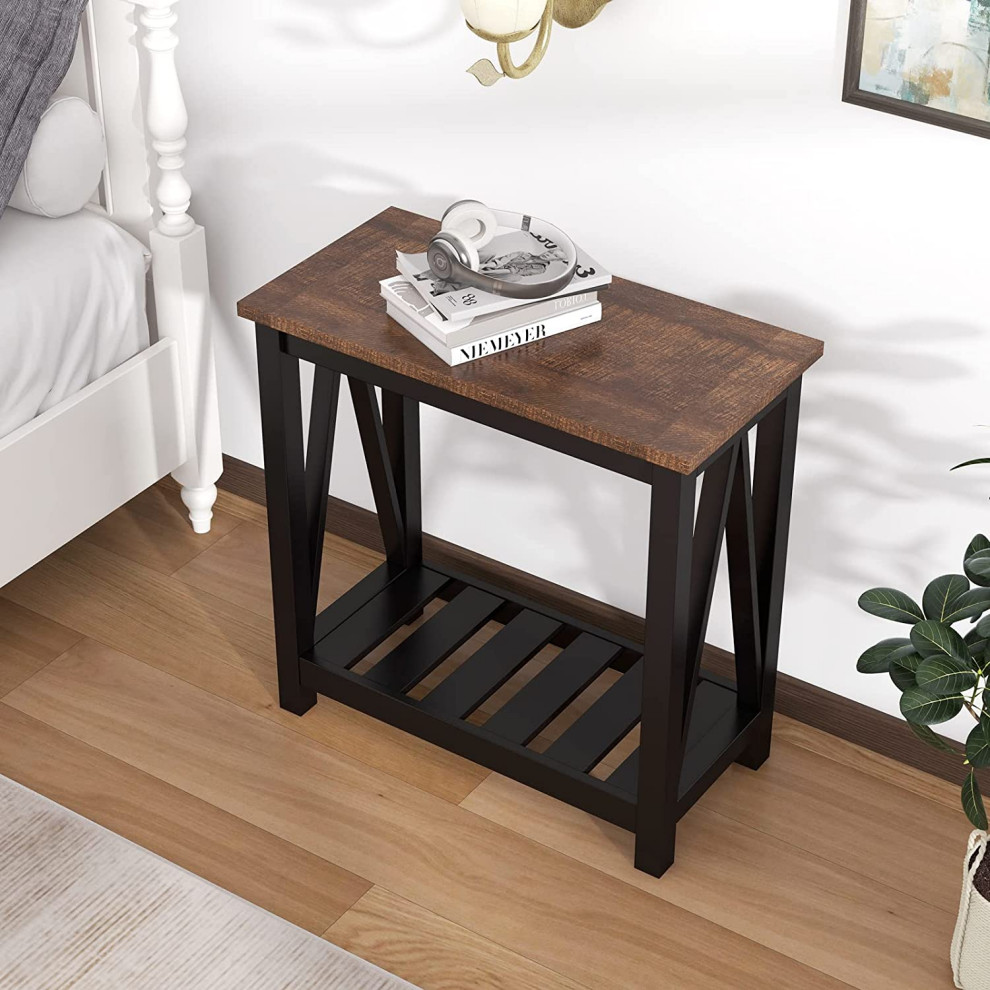 Rustic Vintage Narrow End Side Table with Storage Shelf for Small Spaces   Transitional   Coffee Table Sets   by Imtinanz  LLC  Houzz